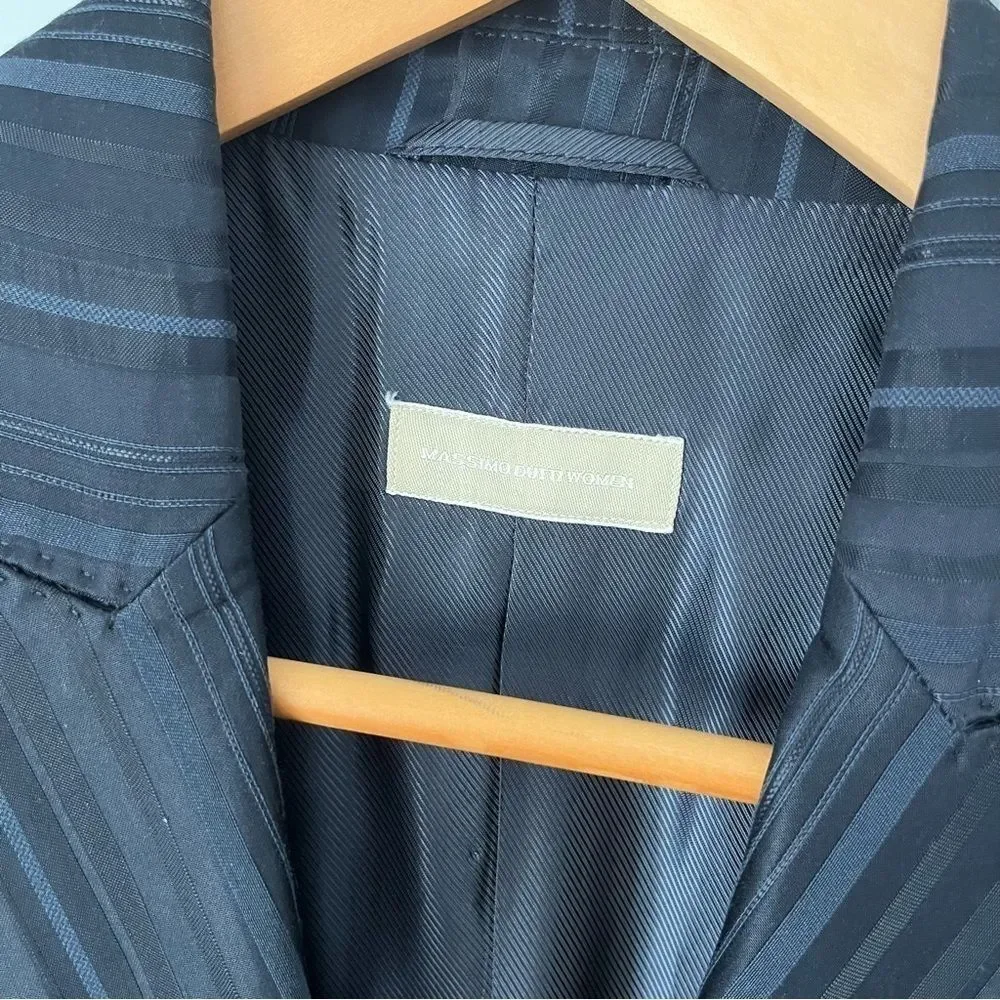 Massimo Dutti 2000s Vintage Textured Navy Blue Striped Blazer Jacket EU Sz 40/30
